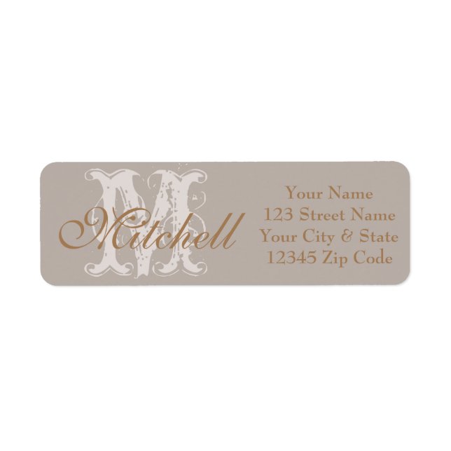 Monogrammed Cream gold return address labels (Front)