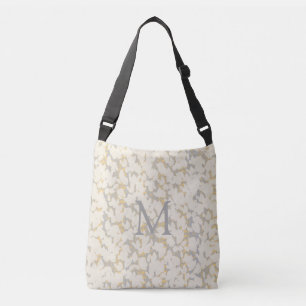 Monogrammed Cream Grey Gold Leafs Abstract Design Crossbody Bag