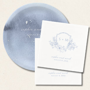 Monogrammed Crest Blue Floral Napkin