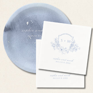 Monogrammed Crest Blue Floral Napkin