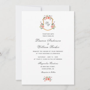 Monogrammed Crest with flowers Wedding Invitation