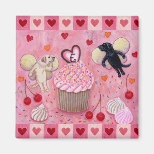 Monogrammed Cupcake and Lab Fairies Hearts Magnet