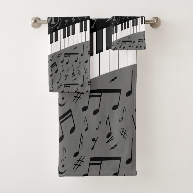 Monogrammed curve piano keys and musical notes bath towel set (Insitu)