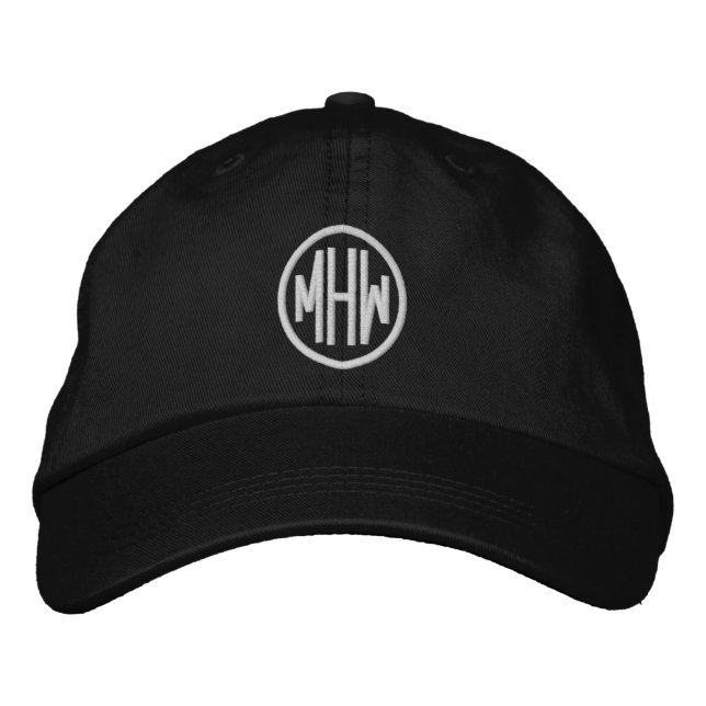 Monogrammed Custom black white elegant Embroidered Hat (Front)
