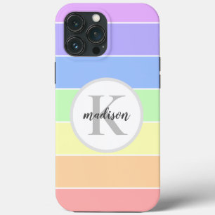 Monogrammed Custom Name Pastel Rainbow Stripes iPhone 13 Pro Max Case
