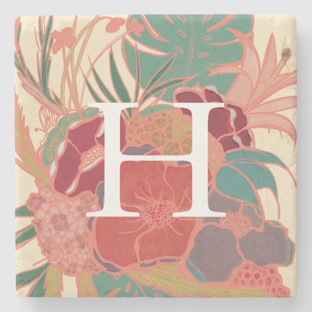Monogrammed Custom Personalised Floral Coaster (Front)