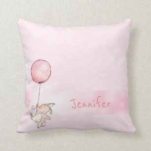 Monogrammed Cute Baby Rabbit for Girl Pink Cushion