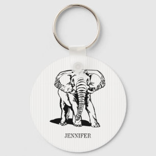 Monogrammed Cute Black Elephant Key Ring