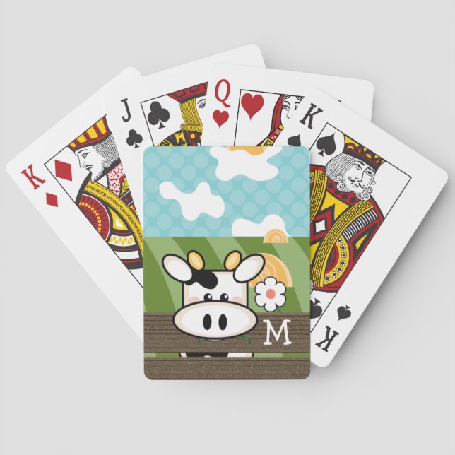 Monogrammed Cute Cow Playing Cards (Back)