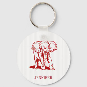 Monogrammed Cute Dark Red Elephant Key Ring