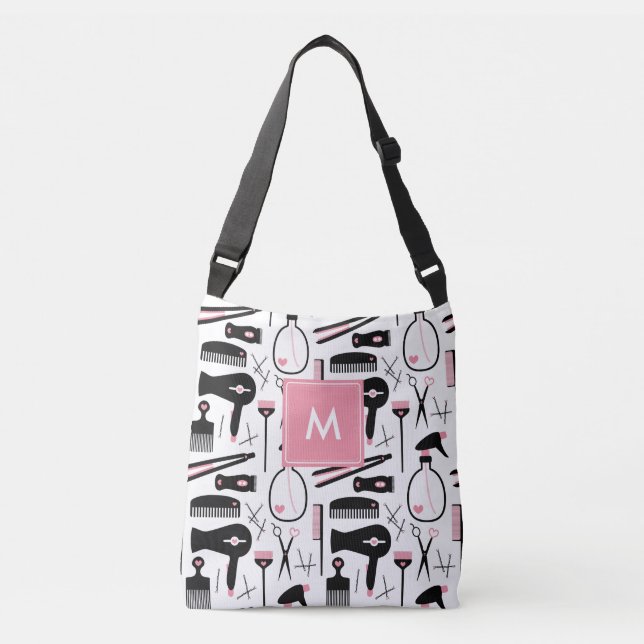 Monogrammed Cute Hair Stylist Pattern Crossbody Bag (Front)