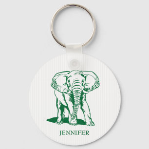 Monogrammed Cute Hunter Green Elephant Key Ring