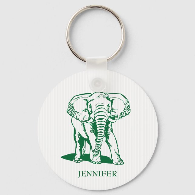 Monogrammed Cute Hunter Green Elephant Key Ring (Front)
