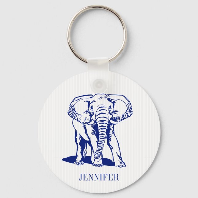 Monogrammed Cute Navy Blue Elephant Key Ring (Front)