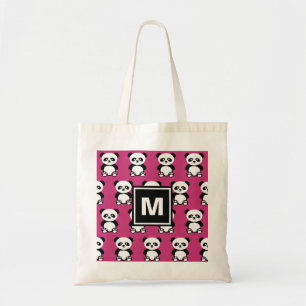 Monogrammed Cute Panda Bear Animal Kawaii Pink Kid Tote Bag