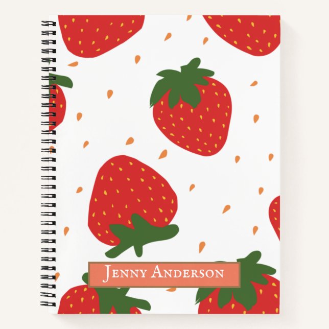 Monogrammed cute pattern strawberries girly modern notebook (Front)