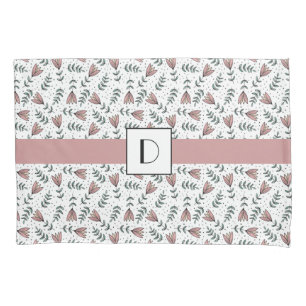 Monogrammed Cute Pink Floral Flowers Pattern Pillowcase