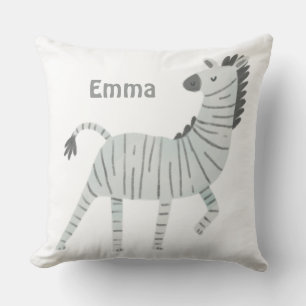 Monogrammed cute zebra nursery decor white grey cushion