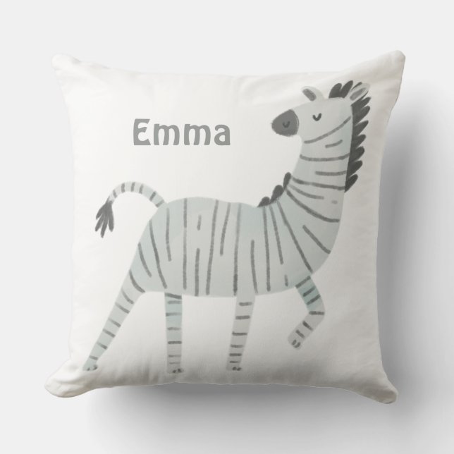 Monogrammed cute zebra nursery decor white grey  cushion (Front)