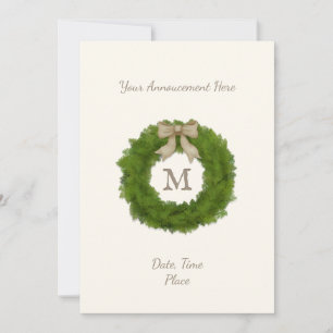 Monogrammed Cypress Evergreen Wreath Personalised  Announcement