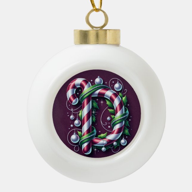 Monogrammed "D" Ceramic Ball Christmas Ornament (Front)