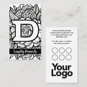 Monogrammed D Floral Black and White Company Logo  Business Card
