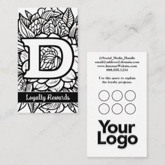 Monogrammed D Floral Black and White Company Logo Business Card