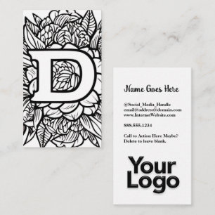 Monogrammed D Floral Black and White Company Logo  Business Card