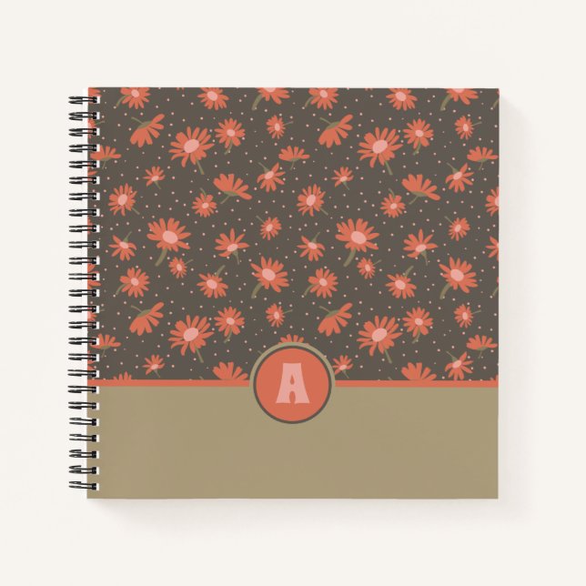 Monogrammed Daisies Coral Pink Brown Flowers Notebook (Front)