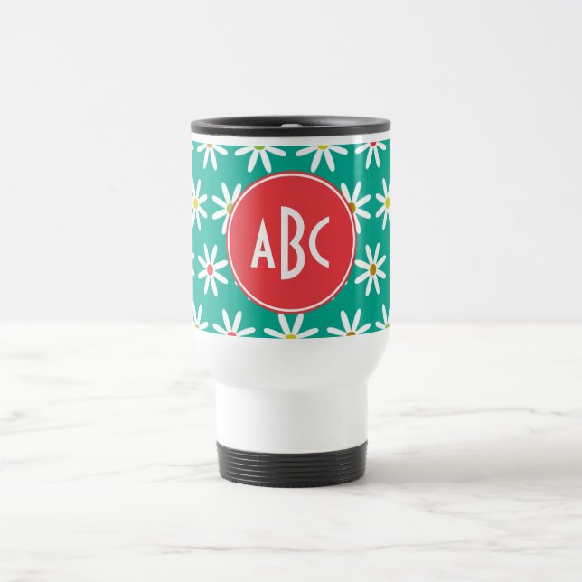 Monogrammed Daisy Dots Travel Mug (Center)