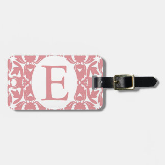 Monogrammed Damask Luggage Tag Pink & White