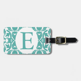 Monogrammed Damask Luggage Tag Teal & White