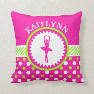 Monogrammed Dancer Pink and Green Polka-Dots Cushion