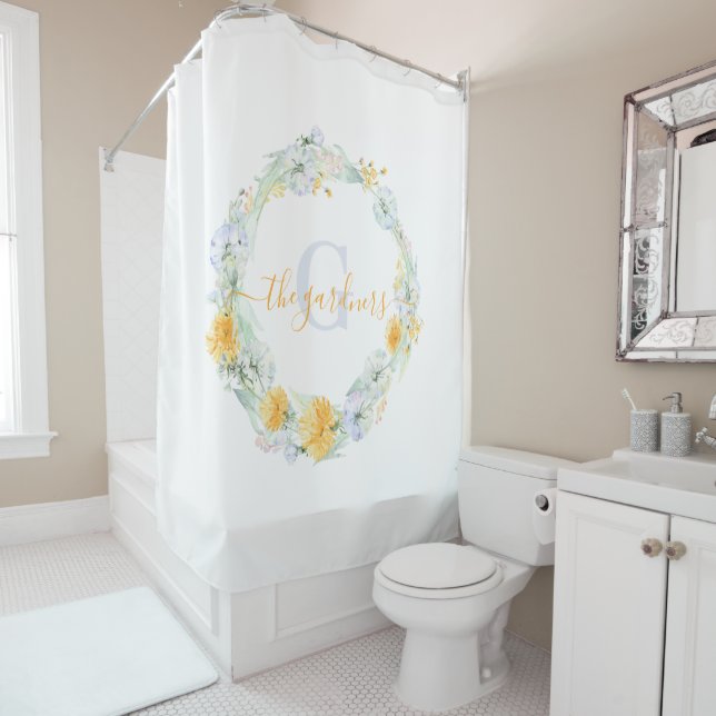Monogrammed Dandelion Shower Curtain (In Situ)