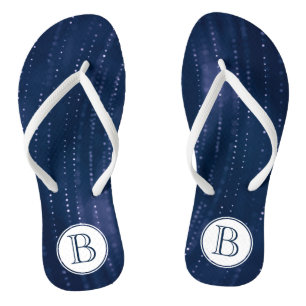 Monogrammed Dark Blue Abstract w White Dots Flip Flops