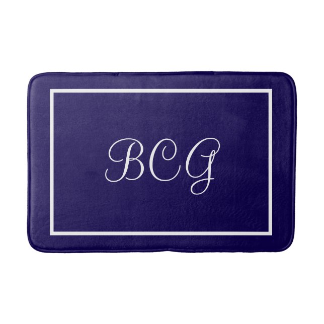 Monogrammed dark blue Bath mat (Front)