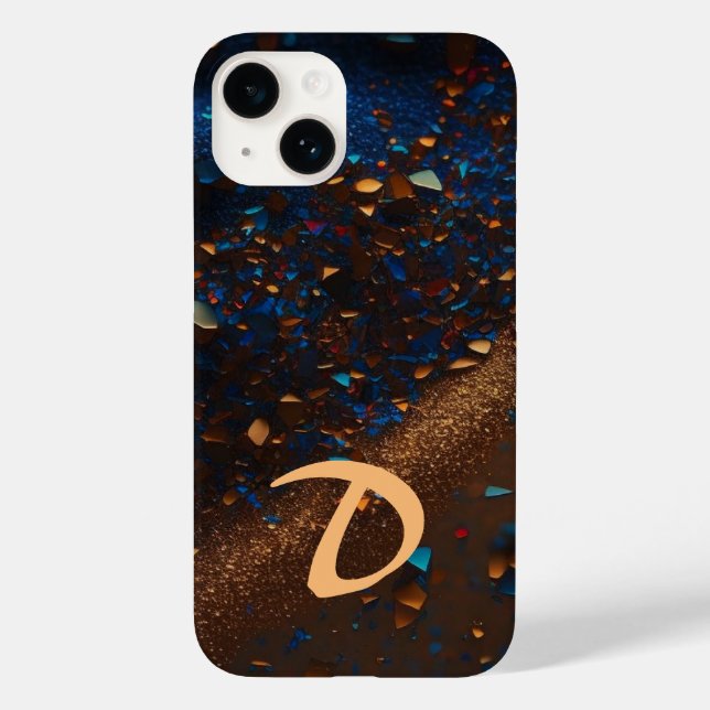 Monogrammed Dark Blue Sandy Brown Case-Mate iPhone Case (Back)