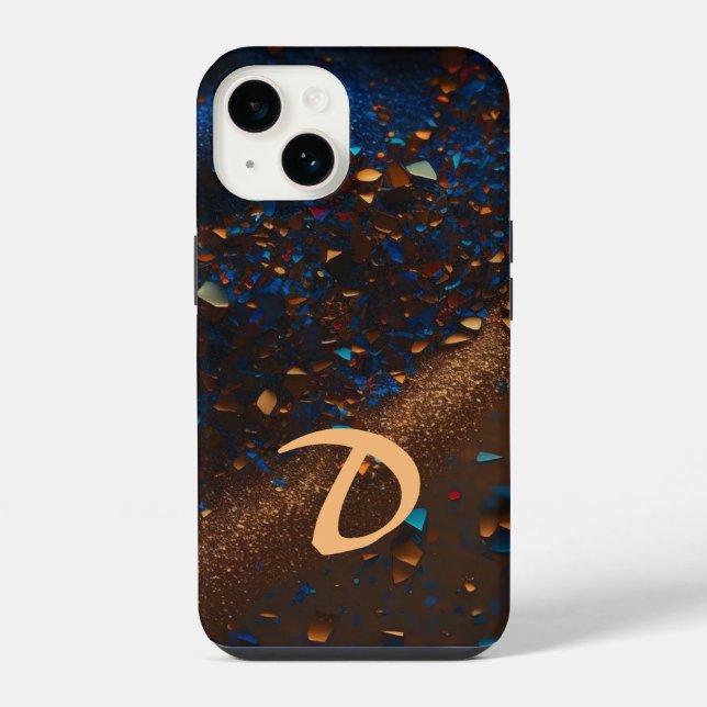 Monogrammed Dark Blue Sandy Brown iPhone Case (Back)