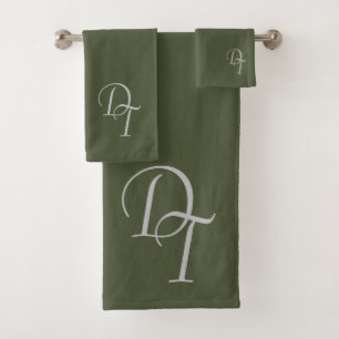 Monogrammed - dark green solid bath towel set