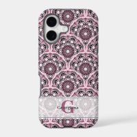 Monogrammed Deco Dusky Rose Cherry Blossom Mandala