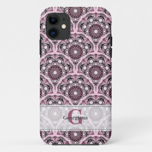 Monogrammed Deco Dusky Rose Cherry Blossom Mandala iPhone 11 Case