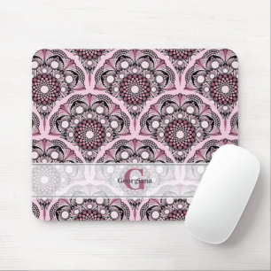Monogrammed Deco Dusky Rose Cherry Blossom Mandala Mouse Mat