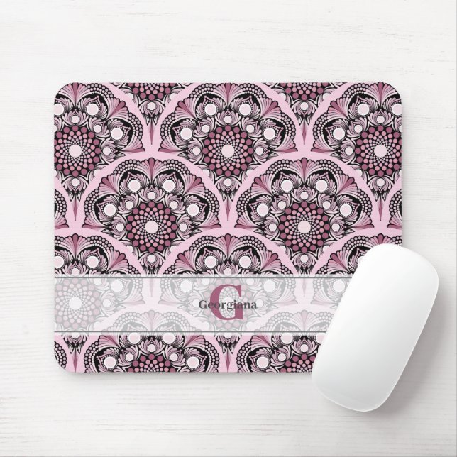Monogrammed Deco Dusky Rose Cherry Blossom Mandala Mouse Mat (With Mouse)