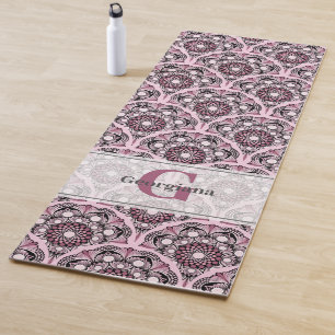 Monogrammed Deco Dusky Rose Cherry Blossom Mandala Yoga Mat