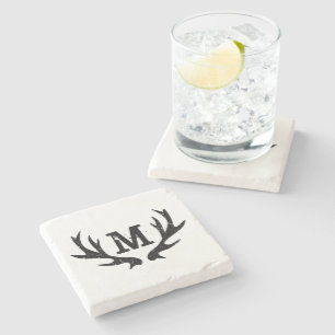 Monogrammed deer antlers marble stone coasters