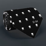 Monogrammed Dentist Orthodontist Tooth Pattern Tie<br><div class="desc">Your clients will love this small pattern tooth tie. You will personalise it with your monogram. It is designed to be for two initials,  your first and last name. 
On a black background it makes a bold and iconic look for your dental or orthodontic office.</div>