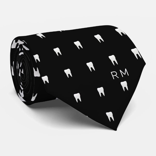 Monogrammed Dentist Orthodontist Tooth Pattern Tie (Rolled)