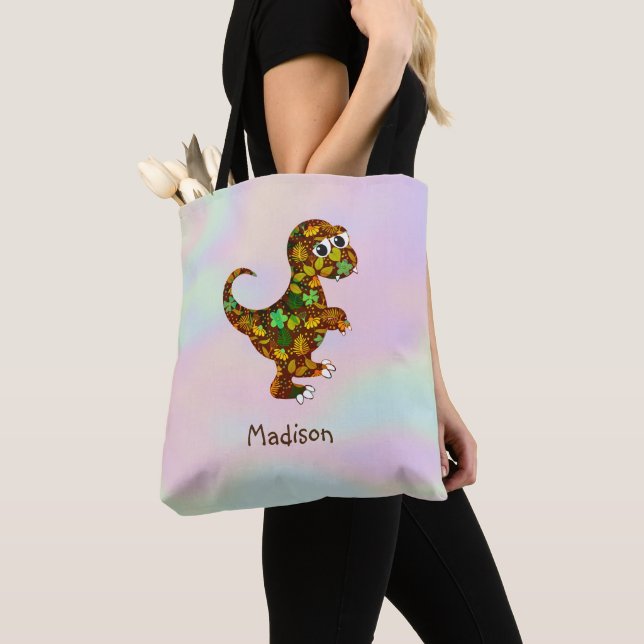 Monogrammed Dinosaur Tote Bag (Close Up)