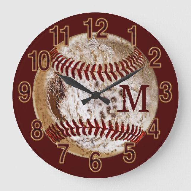 Monogrammed Dirty Baseball Clocks for Man Cave (Front)