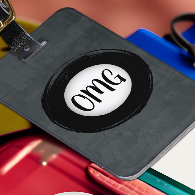 Monogrammed Distressed Black & White Grunge Modern Luggage Tag (Grunge gray luggage tag with painted black circle)